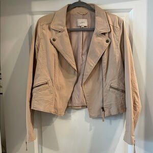 LOFT Tan Leather Moto Jacket with Notched Lapels
